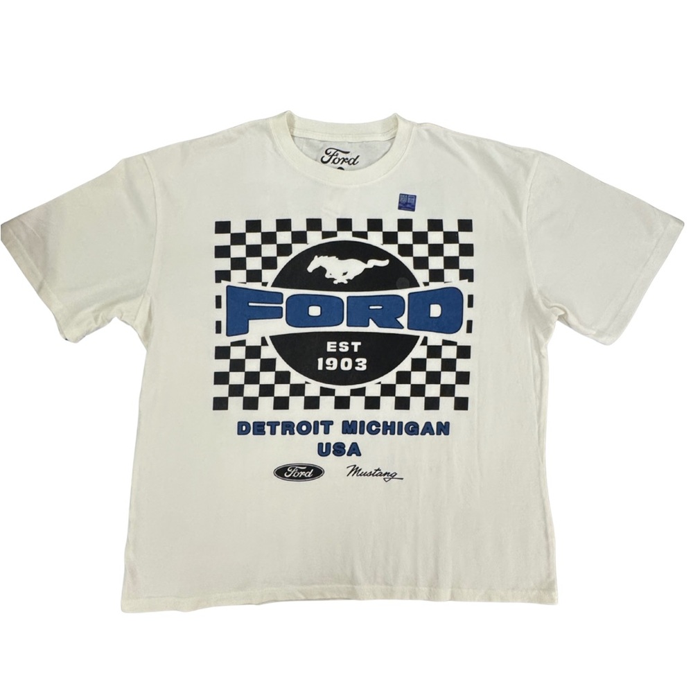 Ford Men’s White and Blue Graphic Tee